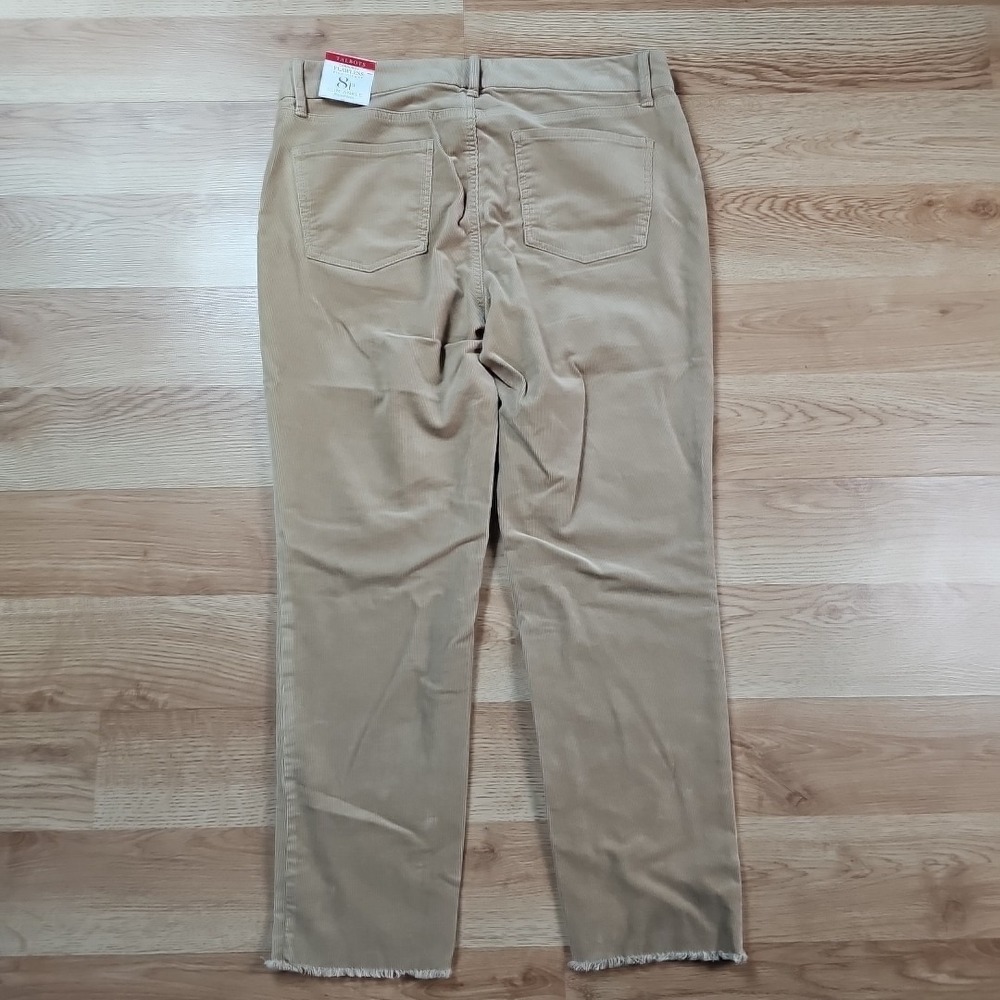 Talbots Corduroy Slim Ankle Pants Womens 8P Tan Frayed Hem Flawless Five-Pocket